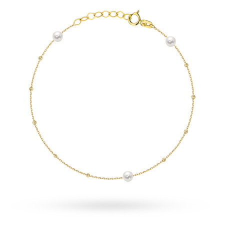 Bransoletka złota z delikatnymi diamentowanymi kuleczkami i perłami