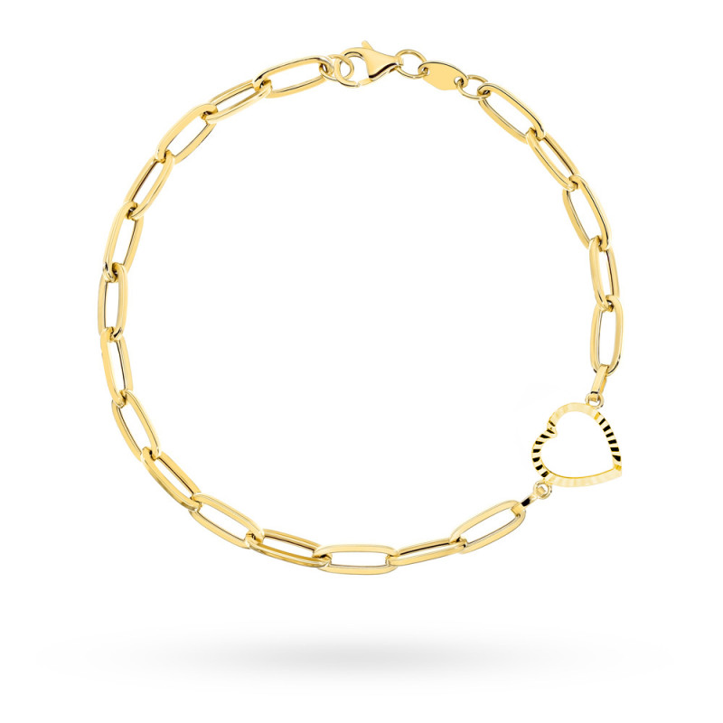 Bransoletka złota długie ogniwa i diamentowane serce