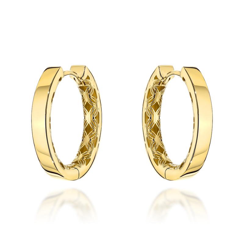 Kolczyki złote kółka gładkie wewnętrznie zdobione ażurem