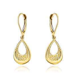 Kolczyki złote łezki z ażurowym zdobieniem