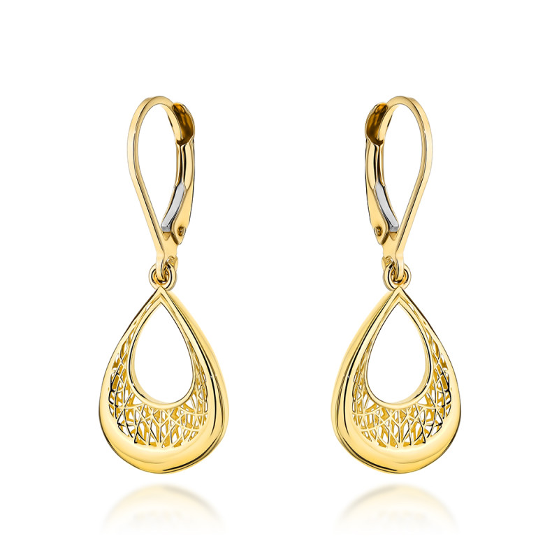 Kolczyki złote łezki z ażurowym zdobieniem