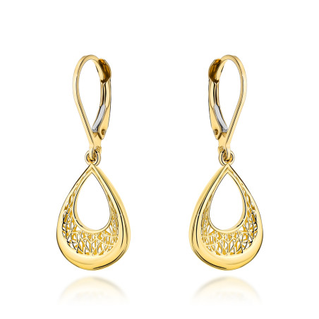 Kolczyki złote łezki z ażurowym zdobieniem