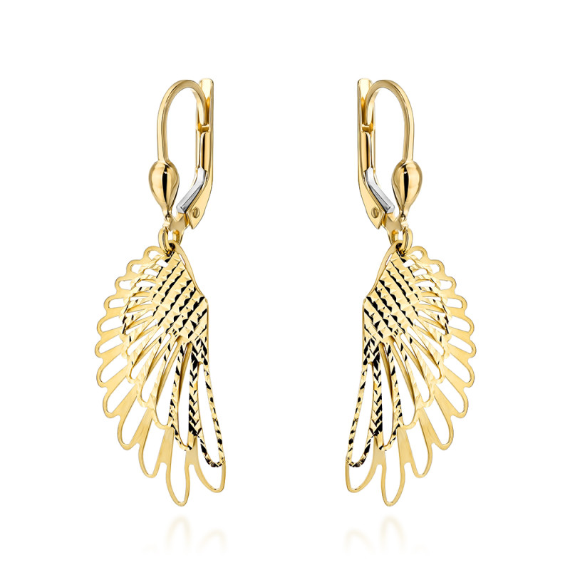 Kolczyki złote skrzydła zdobione diamentowaniem