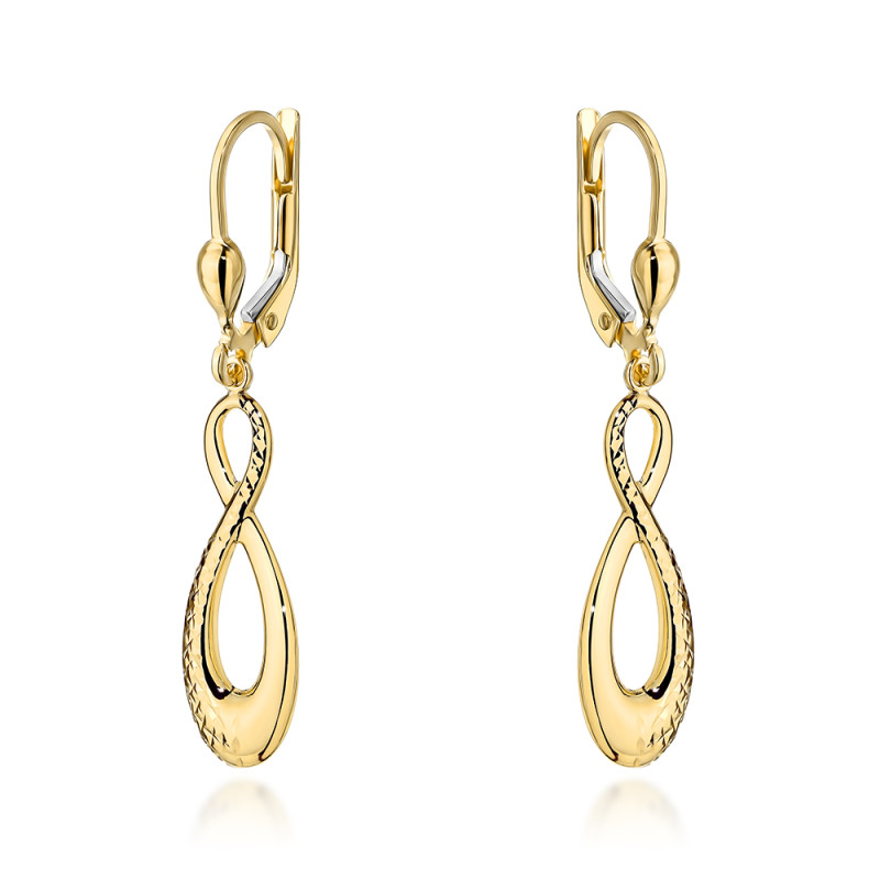 Kolczyki złote znaki nieskończoności zdobione diamentowaniem