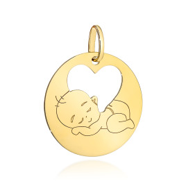 Zawieszka złota kółeczko z sercem i maluszek
