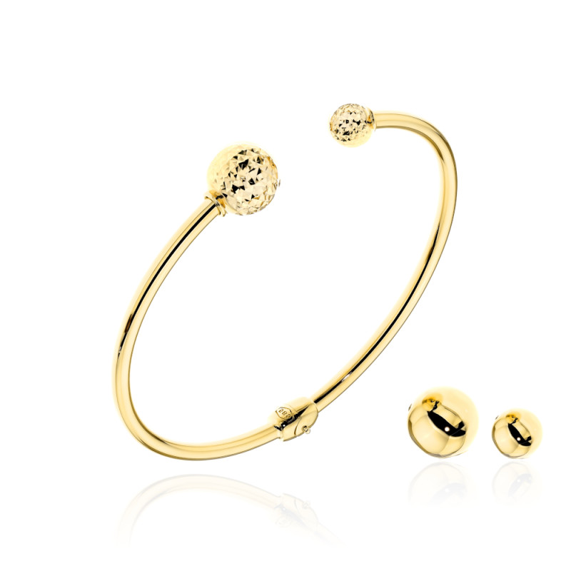 Bransoletka złota sztywna z wkręcanymi wymiennymi kulkami - komplet