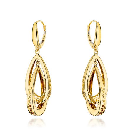 Kolczyki złote podwójne ażurowane łezki