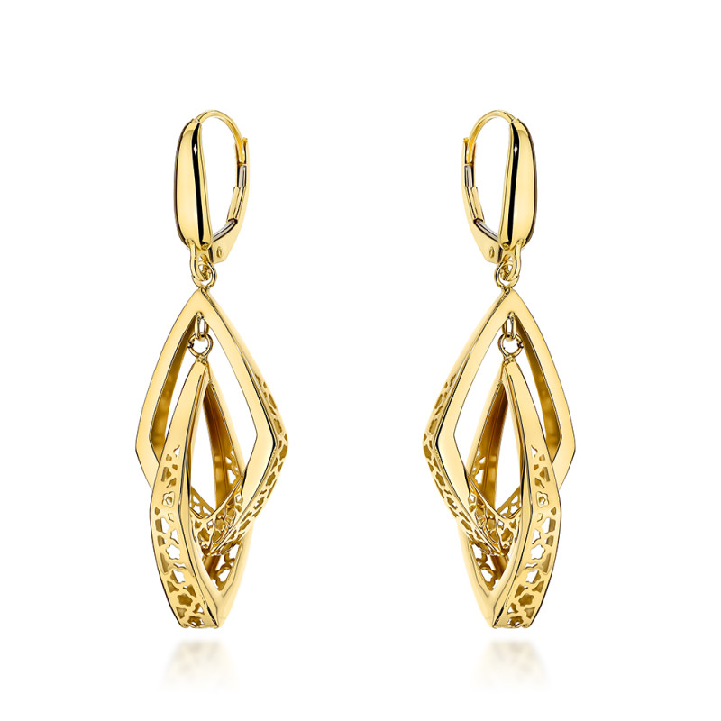 Kolczyki złote podwójne ażurowane romby