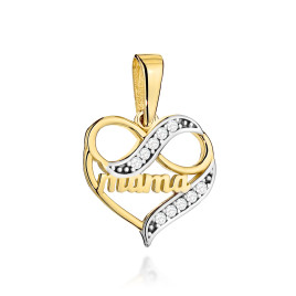 Zawieszka złota serce z nieskończonością i cyrkoniami "mama"