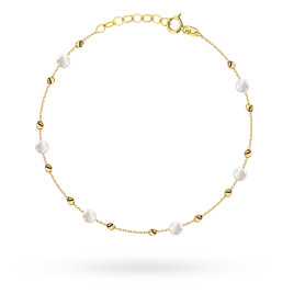 Bransoletka złota z gładkimi kuleczkami i perłami