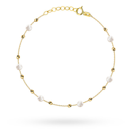 Bransoletka złota z gładkimi kuleczkami i perłami