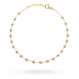 Bransoletka w trzech kolorach złota z diamentowanymi kuleczkami