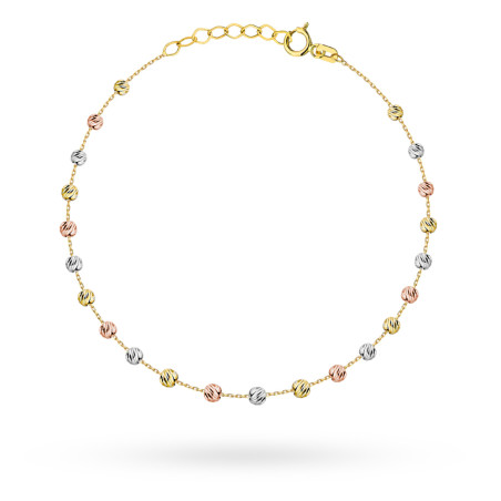 Bransoletka w trzech kolorach złota z diamentowanymi kuleczkami