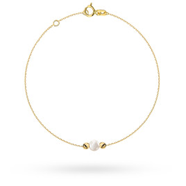 Bransoletka złota z perłą i gładkimi kulkami