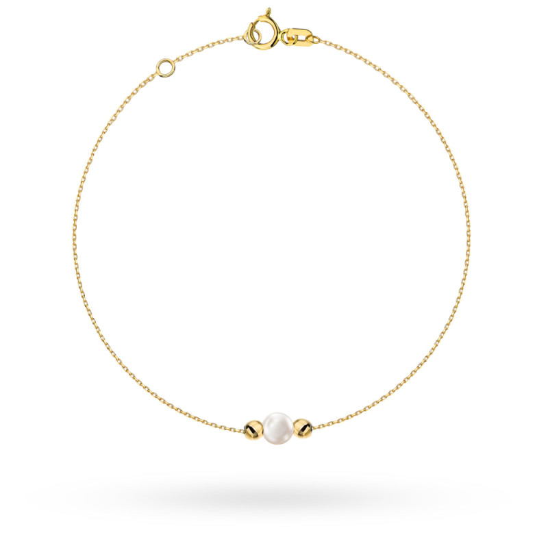 Bransoletka złota z perłą i gładkimi kulkami