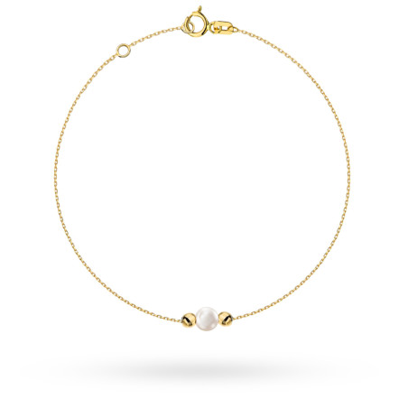 Bransoletka złota z perłą i gładkimi kulkami