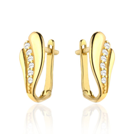 Kolczyki złota falka z rzędem cyrkonii