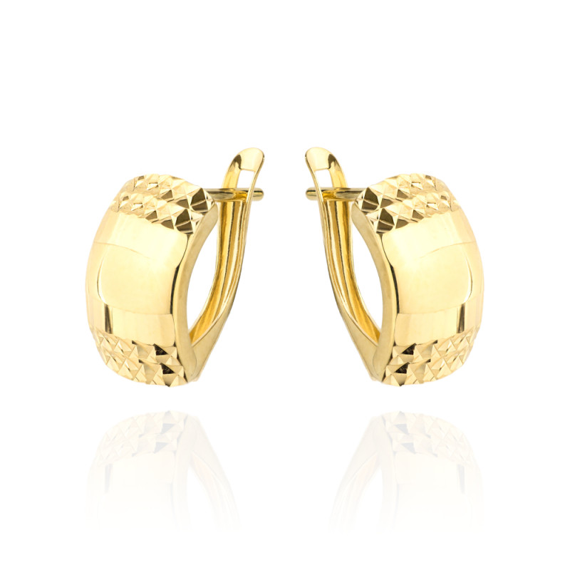 Kolczyki złote dwa poprzeczne diamentowane paski