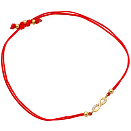 Bransoletka nieskończoność i część cyrkonii na czerwonym sznurku