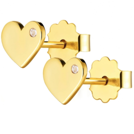 Kolczyki złote serduszko z cyrkonią z boku