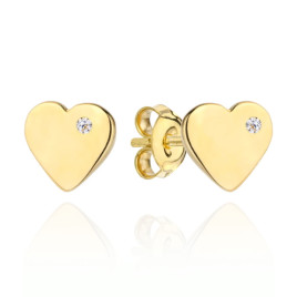 Kolczyki złote serduszko z cyrkonią z boku