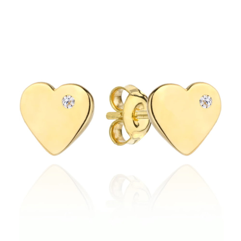Kolczyki złote serduszko z cyrkonią z boku