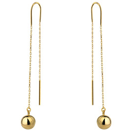 Złote kolczyki przewlekane gładkie kulki na łańcuszku