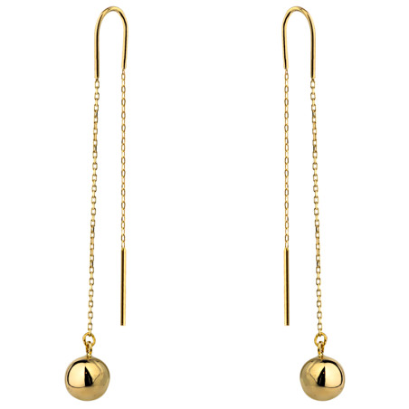 Złote kolczyki przewlekane gładkie kulki na łańcuszku
