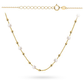Naszyjnik złoty z gładkimi kuleczkami i perłami