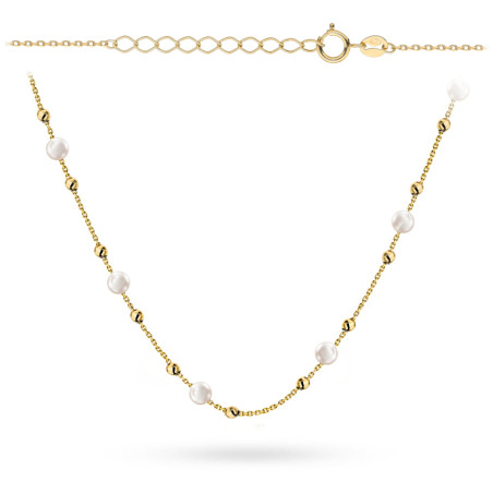 Naszyjnik złoty z gładkimi kuleczkami i perłami