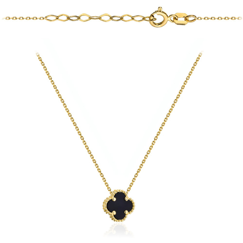 Naszyjnik złoty z dużą czarną koniczynką
