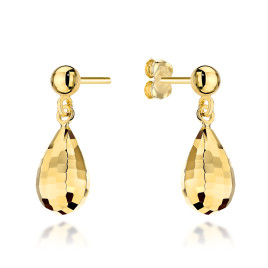 Kolczyki złote wiszące diamentowane krople