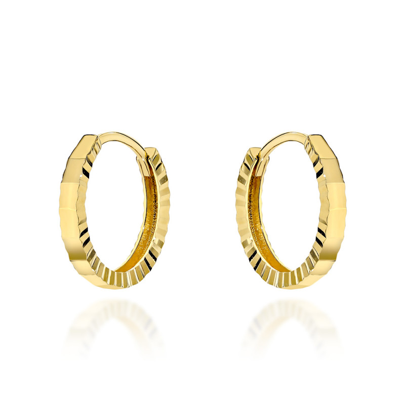 Kolczyki złote małe kółeczka zdobione diamentowaniem