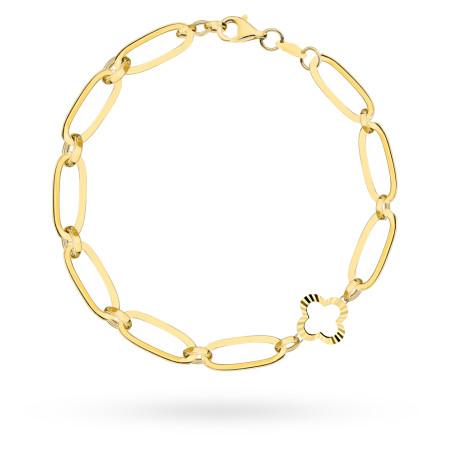 Bransoletka złota długie ogniwa i diamentowana koniczynka