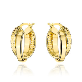 Kolczyki złote podwójne kółka gładkie i diamentowane