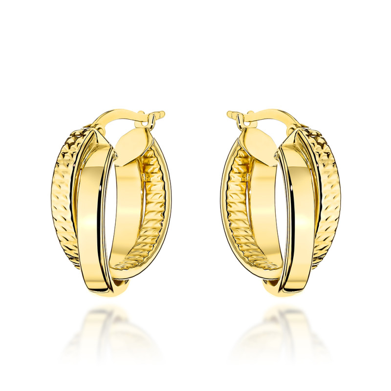 Kolczyki złote podwójne kółka gładkie i diamentowane