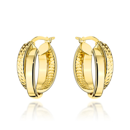 Kolczyki złote podwójne kółka gładkie i diamentowane