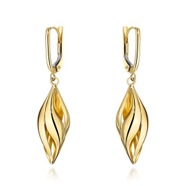 Kolczyki złote wiszące falowane sople