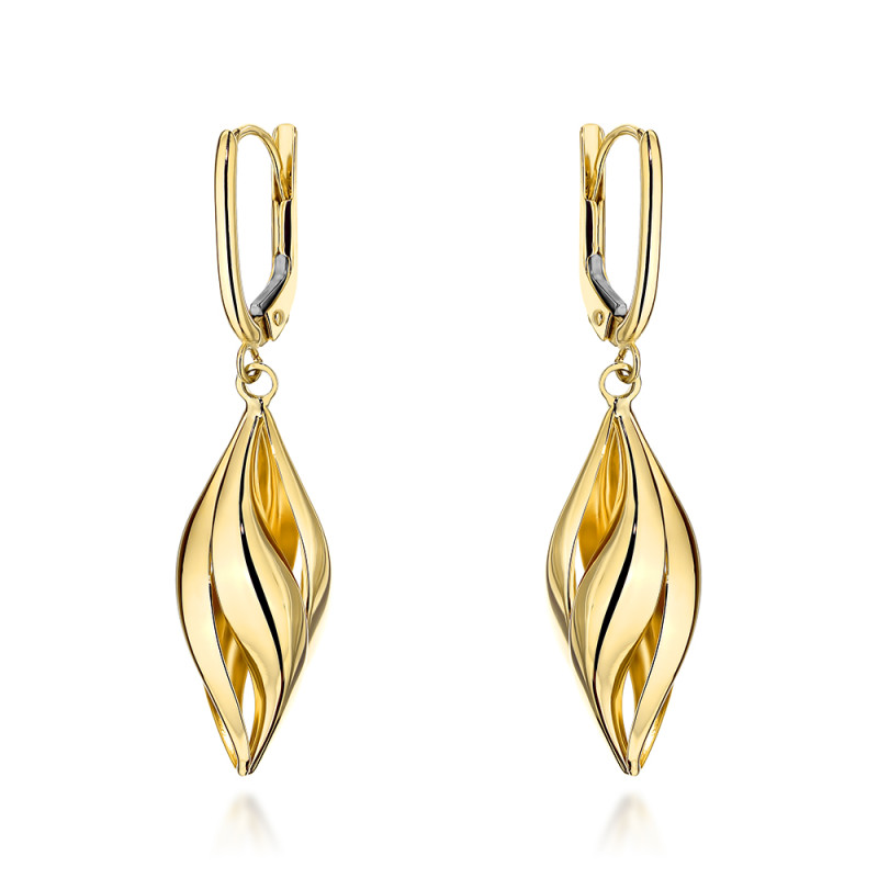 Kolczyki złote wiszące falowane sople