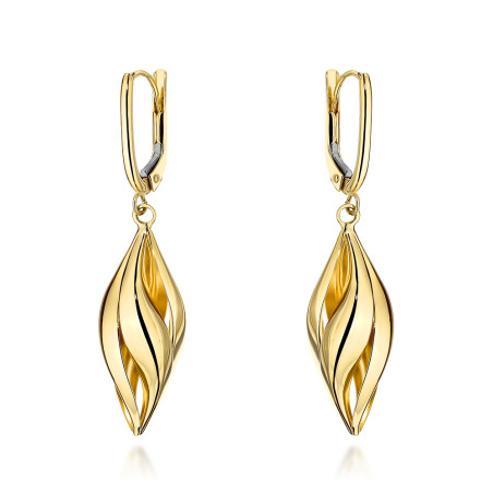 Kolczyki złote wiszące falowane sople