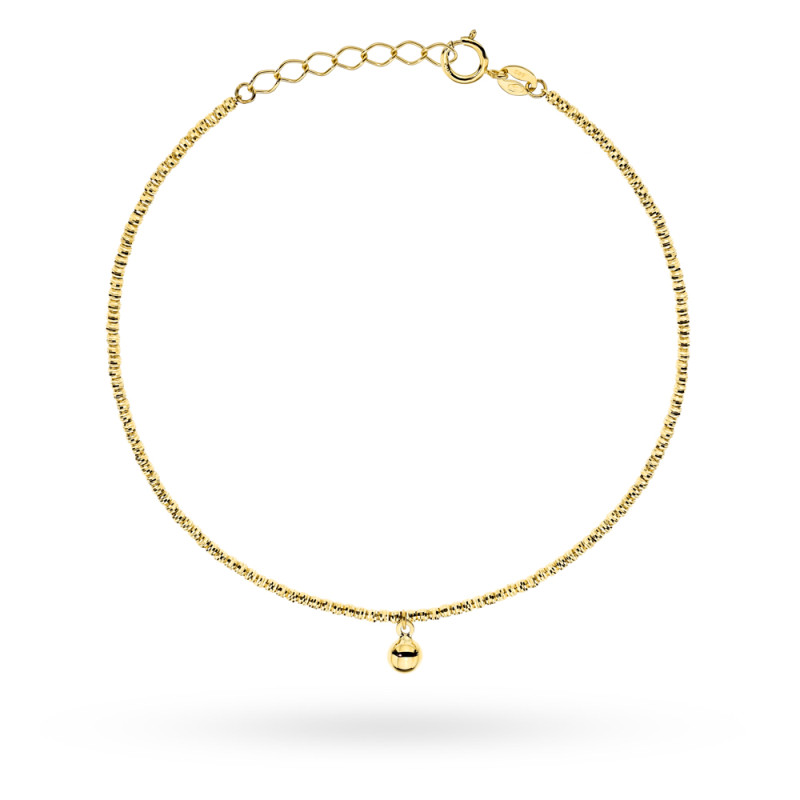 Bransoletka złota złożona z diamentowanym kuleczek z wiszącą gładką kulką