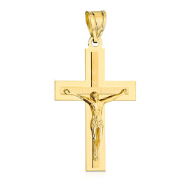 Krzyżyk złoty z Jezusem i satynowym zdobieniem