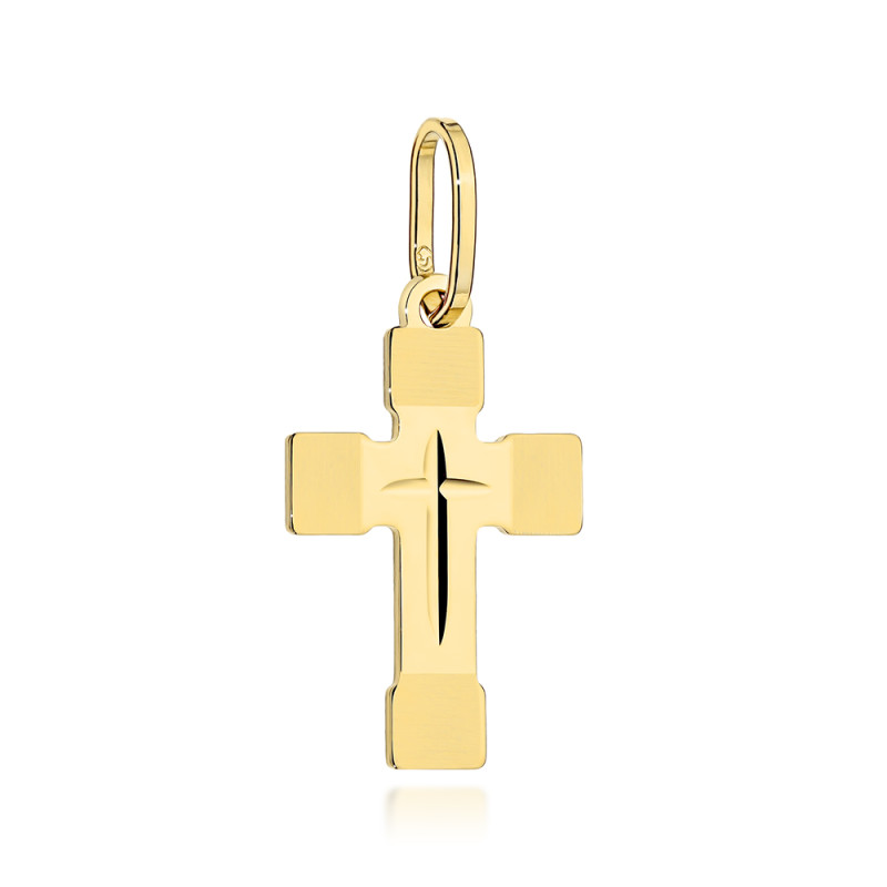 Krzyżyk złoty żłobiony z ozdobnymi ramionami