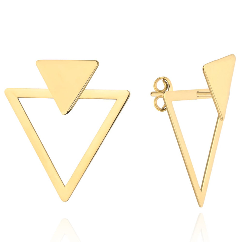 Kolczyki złote podwójne trójkąty na sztyfcie