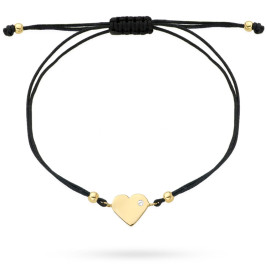Bransoletka złote serce z cyrkonią na czarnym sznurku