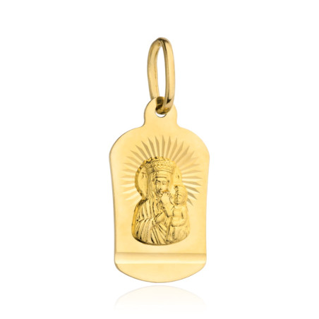 Medalik złoty Matka Boska Częstochowska z promieniami