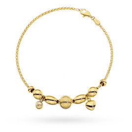 Bransoletka złota z kulkami i sercem zdobiona diamentowaniem