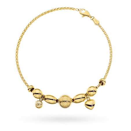 Bransoletka złota z kulkami i sercem zdobiona diamentowaniem