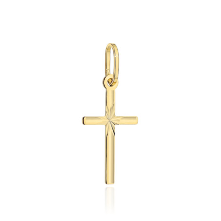 Krzyżyk złoty żłobiony z diamentowaniem średni