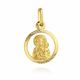Medalik złoty Matka Boska z Dzieciątkiem Jezus diamentowe koło pr. 585 zawieszka